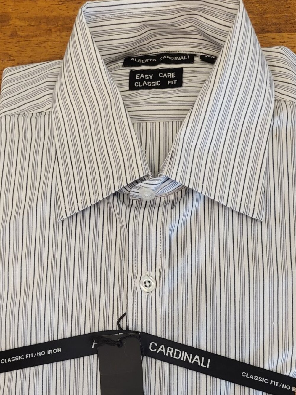 Alberto Cardinali Dress Shirt 15.5 34/35 Blue Stripe Easy Care Classic Fit NWT